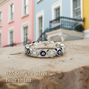 925 Sterling Silver Greek Eye & Hearts Ring