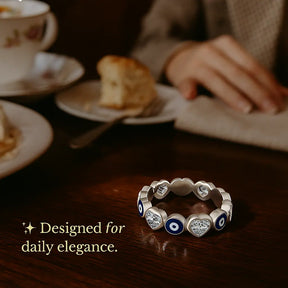 925 Sterling Silver Greek Eye & Hearts Ring