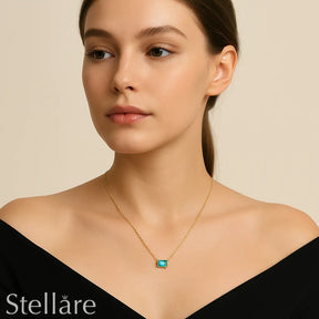 Sterling silver necklace with rectangular green gemstone – modern elegance and delicate brilliance for everyday wear