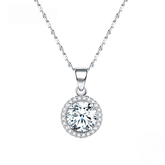 Sterling silver round halo pendant necklace – classic brilliance with sparkling zirconia centre