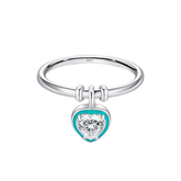 Sterling silver ring with turquoise heart-shaped pendant and zirconia – dainty charm ring for romantic styling