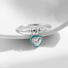 Sterling silver ring with turquoise heart-shaped pendant and zirconia – dainty charm ring for romantic styling