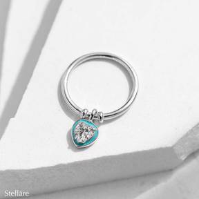 Sterling silver ring with turquoise heart-shaped pendant and zirconia – dainty charm ring for romantic styling