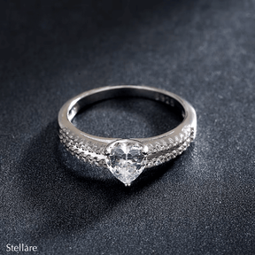 Sterling silver heart-shaped zirconia ring set – romantic pavé duo for promise or engagement gifting