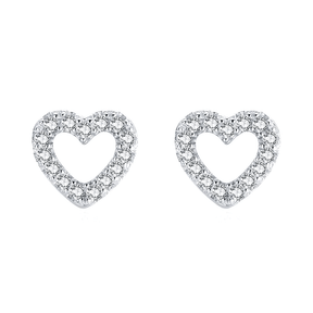 Sterling silver open-heart stud earrings with brilliant zirconia – romantic and dainty design for everyday or gifting