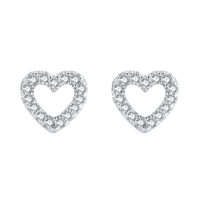 Sterling silver open-heart stud earrings with brilliant zirconia – romantic and dainty design for everyday or gifting