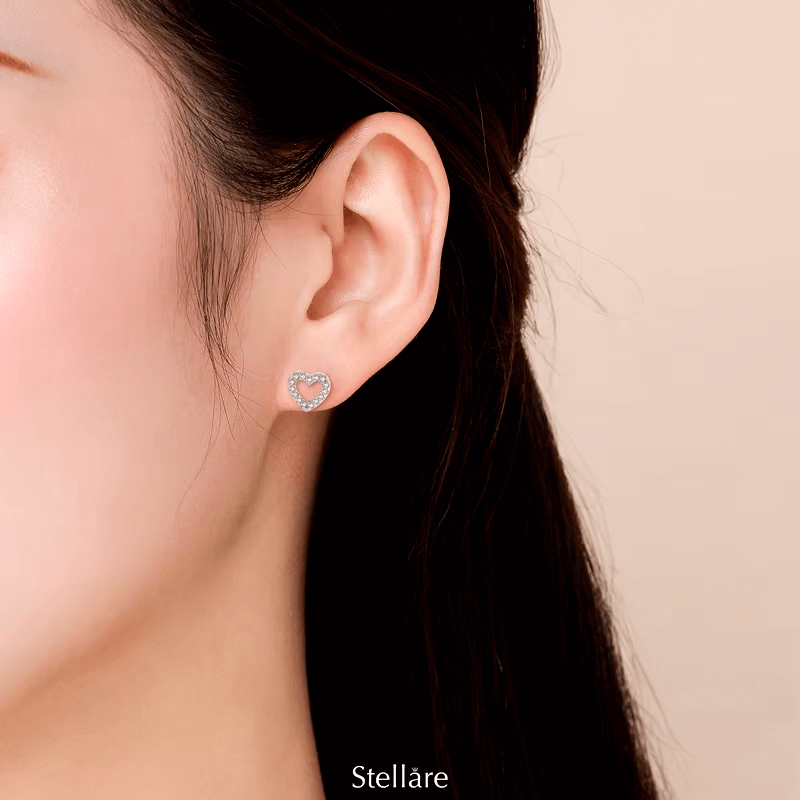 Sterling silver open-heart stud earrings with brilliant zirconia – romantic and dainty design for everyday or gifting