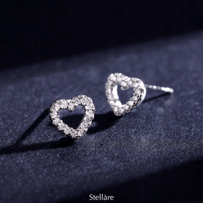 Sterling silver open-heart stud earrings with brilliant zirconia – romantic and dainty design for everyday or gifting
