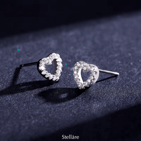 Sterling silver open-heart stud earrings with brilliant zirconia – romantic and dainty design for everyday or gifting