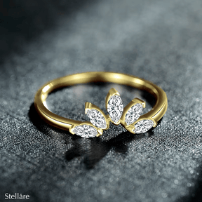 Sterling silver marquise ring with leaf-shaped zirconia stones – nature-inspired dainty design for elegant daily wear