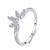 Sterling silver marquise ring with leaf-shaped zirconia stones – nature-inspired dainty design for elegant daily wear