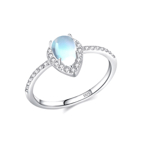 Sterling silver ring with pear-shaped moonstone and pavé zirconia – iridescent and mystical feminine design