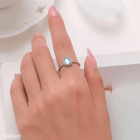 Sterling silver ring with pear-shaped moonstone and pavé zirconia – iridescent and mystical feminine design