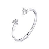 Sterling silver open ring with twin zirconia stones – minimalist and adjustable design for everyday elegance