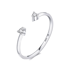 Sterling silver open ring with twin zirconia stones – minimalist and adjustable design for everyday elegance