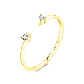 Sterling silver open ring with twin zirconia stones – minimalist and adjustable design for everyday elegance