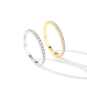 Sterling silver pavé ring with full band of zirconia stones – dainty and stackable eternity ring