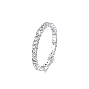 Sterling silver pavé ring with full band of zirconia stones – dainty and stackable eternity ring