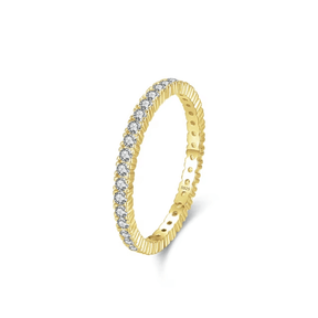Sterling silver pavé ring with full band of zirconia stones – dainty and stackable eternity ring