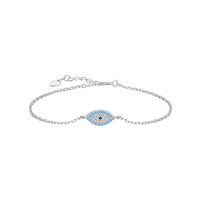 Sterling silver bracelet with blue evil eye charm – minimalist protection jewellery with spiritual meaning and elegance