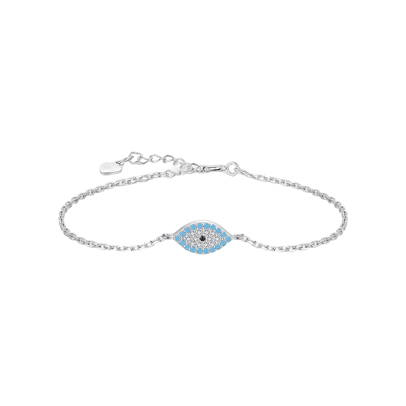 Sterling silver bracelet with blue evil eye charm – minimalist protection jewellery with spiritual meaning and elegance