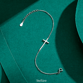 Sterling silver bracelet with horizontal cross charm – delicate and meaningful design representing faith and elegance