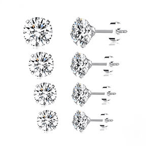 Sterling silver stud earring set with brilliant-cut white zirconia – multiple sizes for versatile wear or gifting