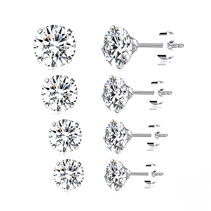 Sterling silver stud earring set with brilliant-cut white zirconia – multiple sizes for versatile wear or gifting