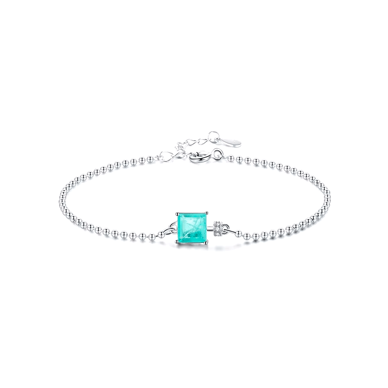 Sterling silver bracelet with emerald-cut green gemstone – dainty and elegant design for a serene and polished everyday look