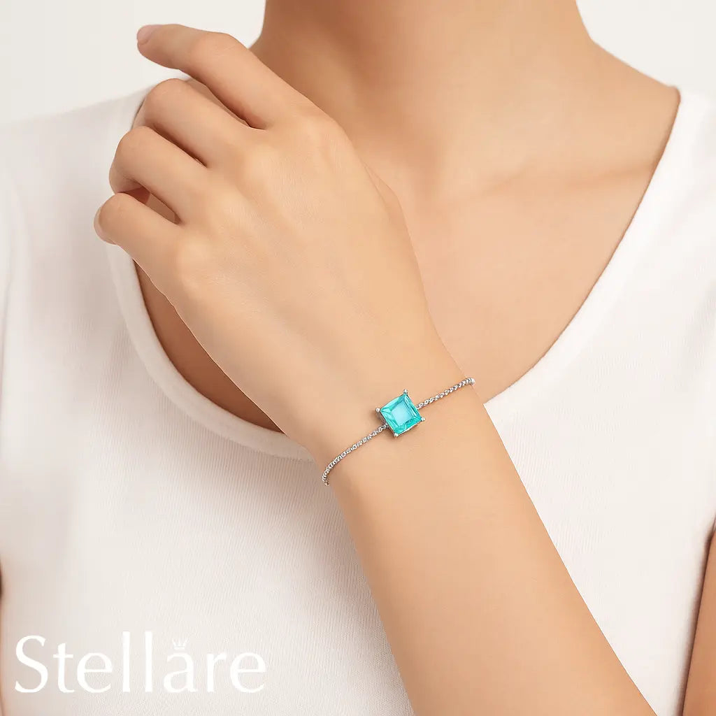 Sterling silver bracelet with emerald-cut green gemstone – dainty and elegant design for a serene and polished everyday look