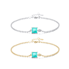 Sterling silver bracelet with emerald-cut green gemstone – dainty and elegant design for a serene and polished everyday look