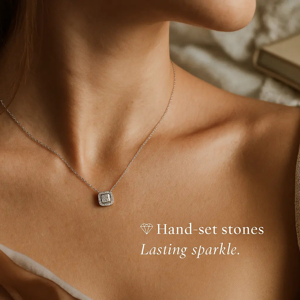 Square Brilliance Necklace in 925 Silver