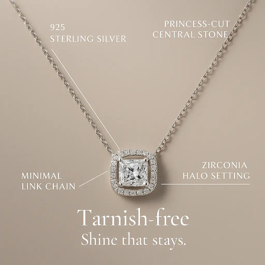 Square Brilliance Necklace in 925 Silver