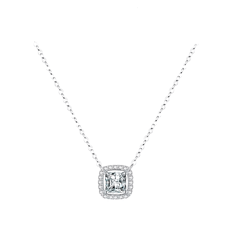 Sterling silver necklace with square brilliance pendant – elegant and timeless design with crystal sparkle
