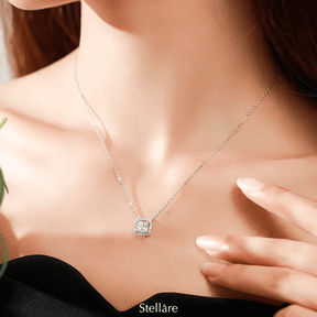 Sterling silver necklace with square brilliance pendant – elegant and timeless design with crystal sparkle