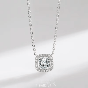 Sterling silver necklace with square brilliance pendant – elegant and timeless design with crystal sparkle