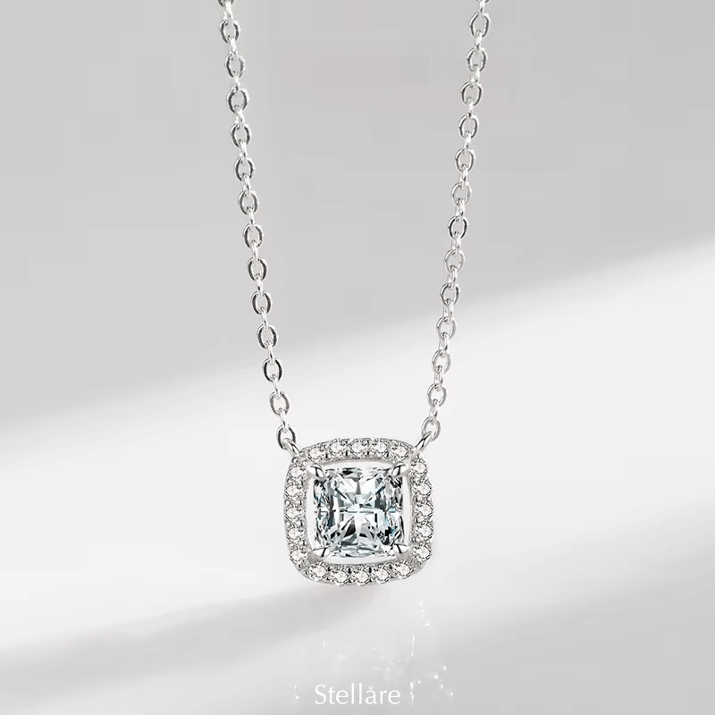 Sterling silver necklace with square brilliance pendant – elegant and timeless design with crystal sparkle