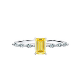 Sterling silver ring with baguette-cut gemstone in pink or yellow – modern dainty band with feminine sparkle