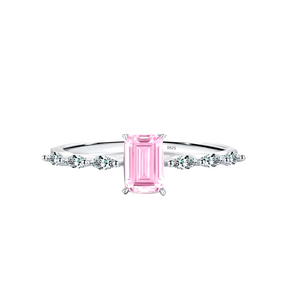 Sterling silver ring with baguette-cut gemstone in pink or yellow – modern dainty band with feminine sparkle