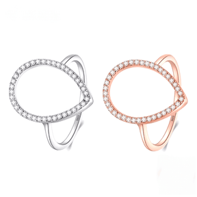 Sterling silver teardrop ring with pavé zirconia – modern open band design in silver or rose gold