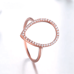 Sterling silver teardrop ring with pavé zirconia – modern open band design in silver or rose gold