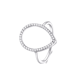 Sterling silver teardrop ring with pavé zirconia – modern open band design in silver or rose gold