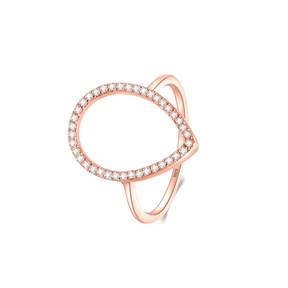 Sterling silver teardrop ring with pavé zirconia – modern open band design in silver or rose gold