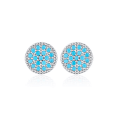Sterling silver stud earrings with turquoise circle design and pavé accents – dainty and vibrant jewellery for everyday elegance