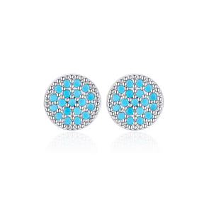 Sterling silver stud earrings with turquoise circle design and pavé accents – dainty and vibrant jewellery for everyday elegance