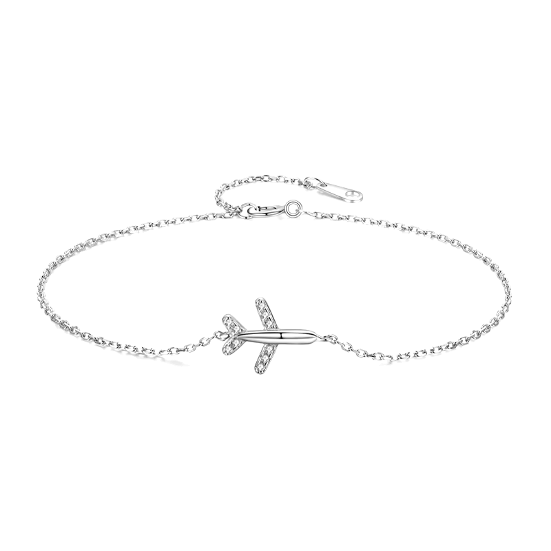 Sterling silver bracelet with dainty airplane charm – minimalist design for travel lovers and elegant everyday style