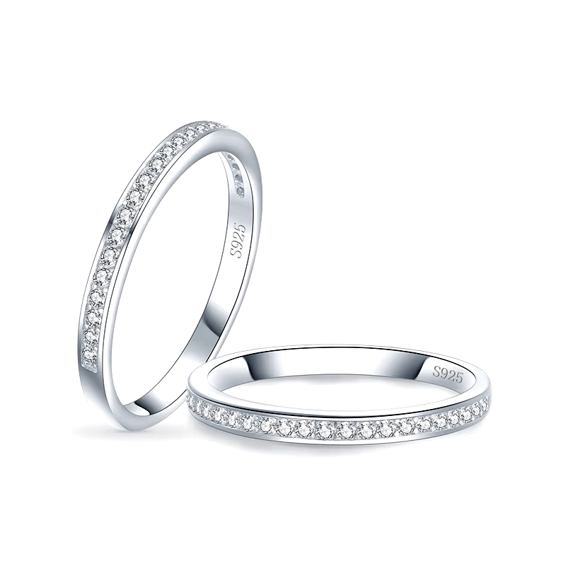 Sterling silver arc band ring with sparkling zirconia stones – 925 minimalist stacking ring for women