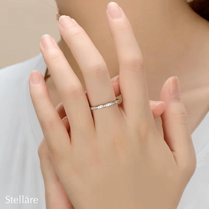 Sterling silver arc band ring with sparkling zirconia stones – 925 minimalist stacking ring for women